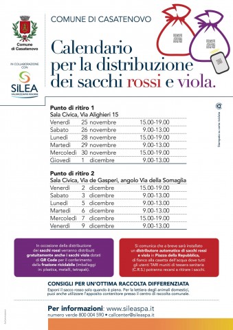 calendario distribuzione sacchi rossi e viola