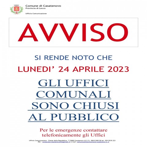 chiusura uffici 24 aprile